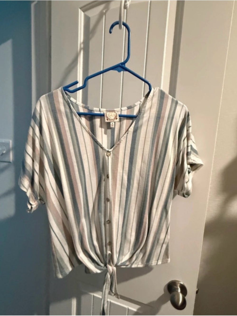 Casual Stripe Tie-Front Women's Top - Blue & Cream
